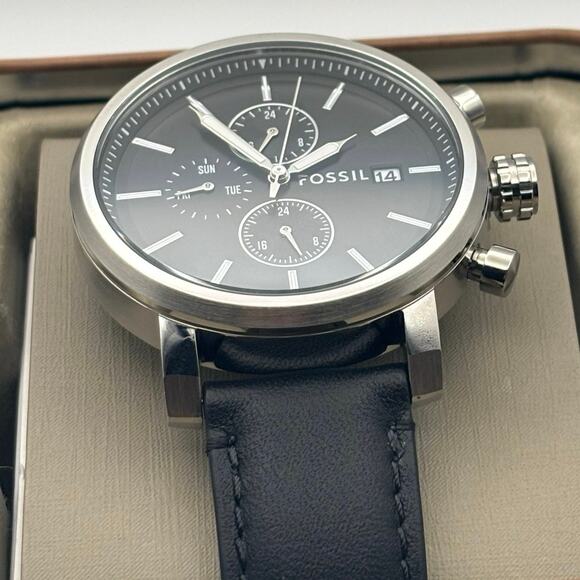 Fossil Rhett BQ2849 Men’s 42mm Black Dial Multifunction Quartz Leather Straps - Picture 6 of 15